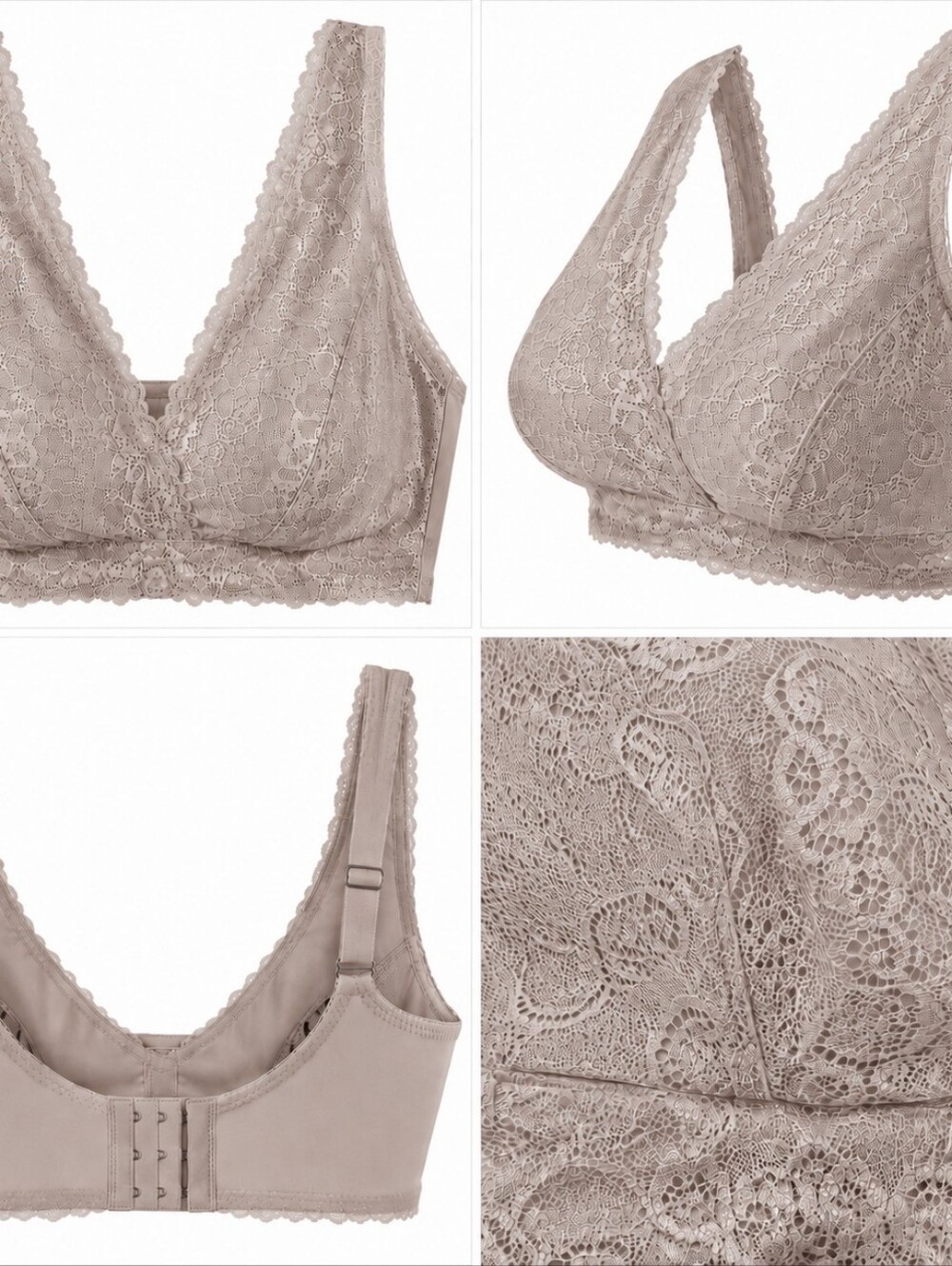 Taupe Lace Wireless Bralette - Women Intimates